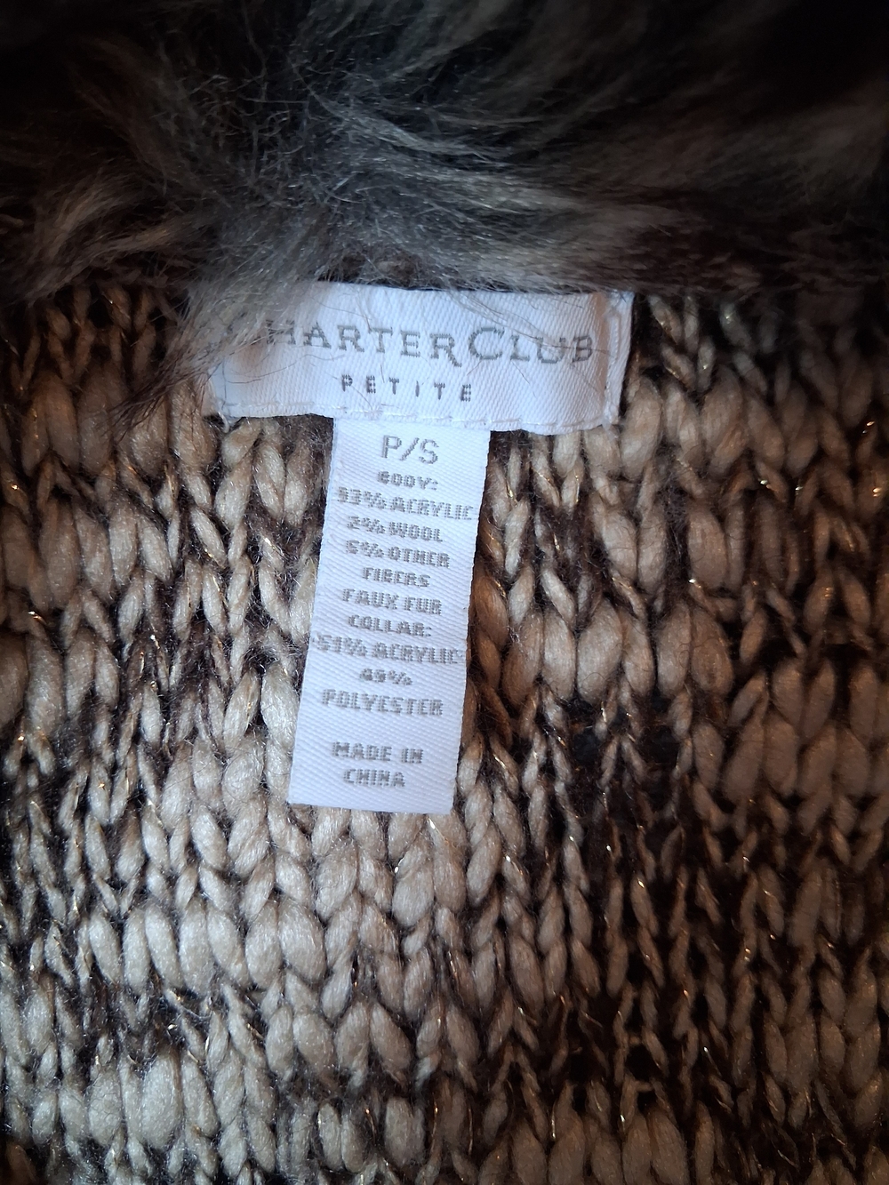 Charter Club / Vest / Womens/ PS/  Faux Fur Collar / Chunky Knit Vest - Picture 3 of 6